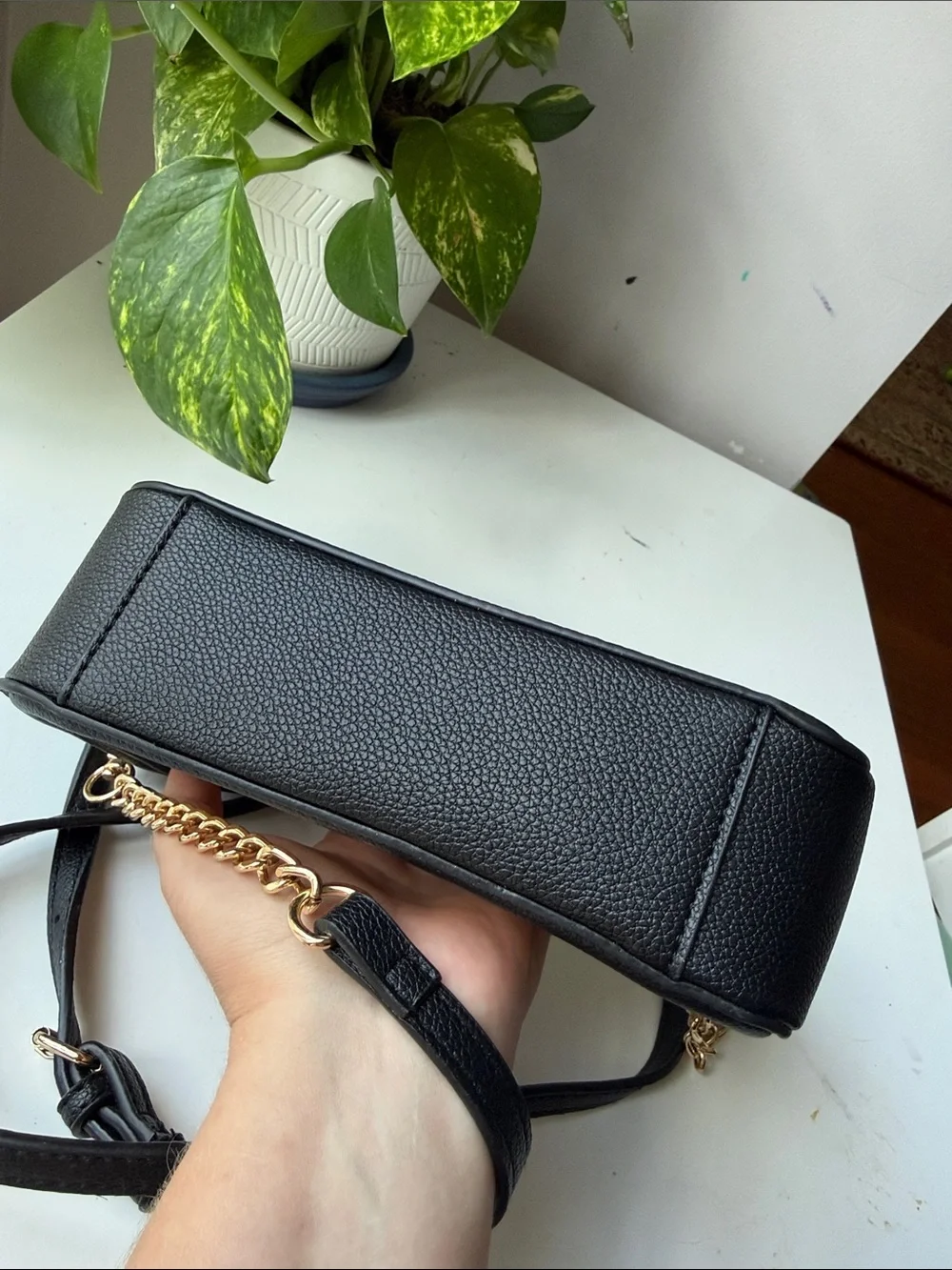 Anne Klein Gold Cork-Effect Crossbody Bag with Black Trim